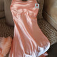 Ensemble Long Mariée Glamour nuisette + déshabillé – Satin Rose Pêche & Tulle Transparent Taille unique standard