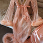 Ensemble Long Mariée Glamour nuisette + déshabillé – Satin Rose Pêche & Tulle Transparent Taille unique standard