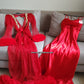 Ensemble Long Mariée nuisette + déshabillé Glamour – Satin Rouge & Tulle Transparent Taille unique standard
