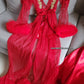 Ensemble Long Mariée nuisette + déshabillé Glamour – Satin Rouge & Tulle Transparent Taille unique standard