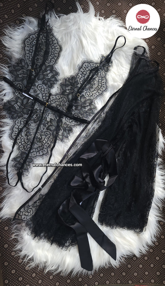 Ensemble 2 pièces dentelle body + déshabillé Taille S M L XL