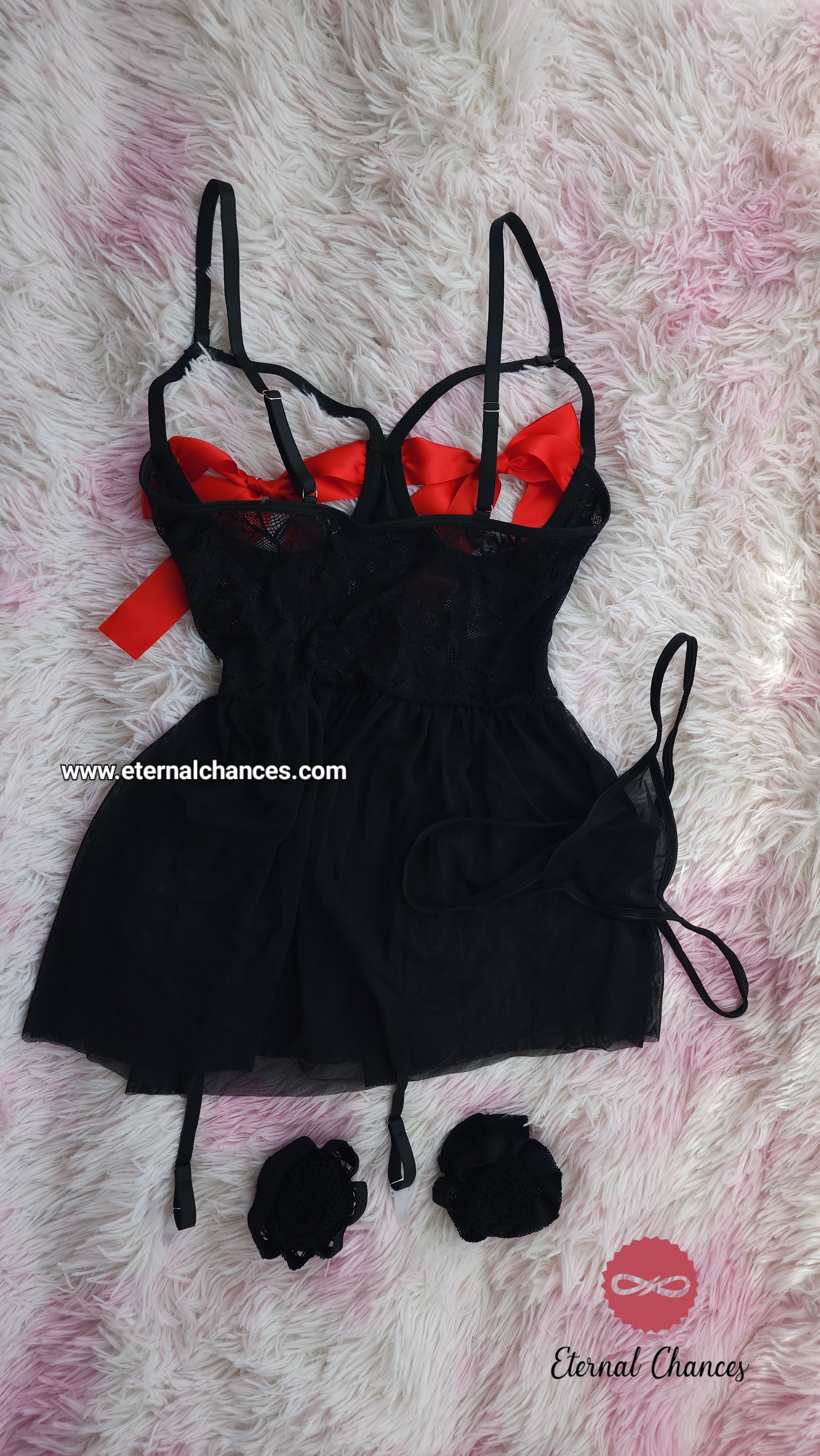 Ensemble 3 pièces Nuisette+string+bas Taille S M L