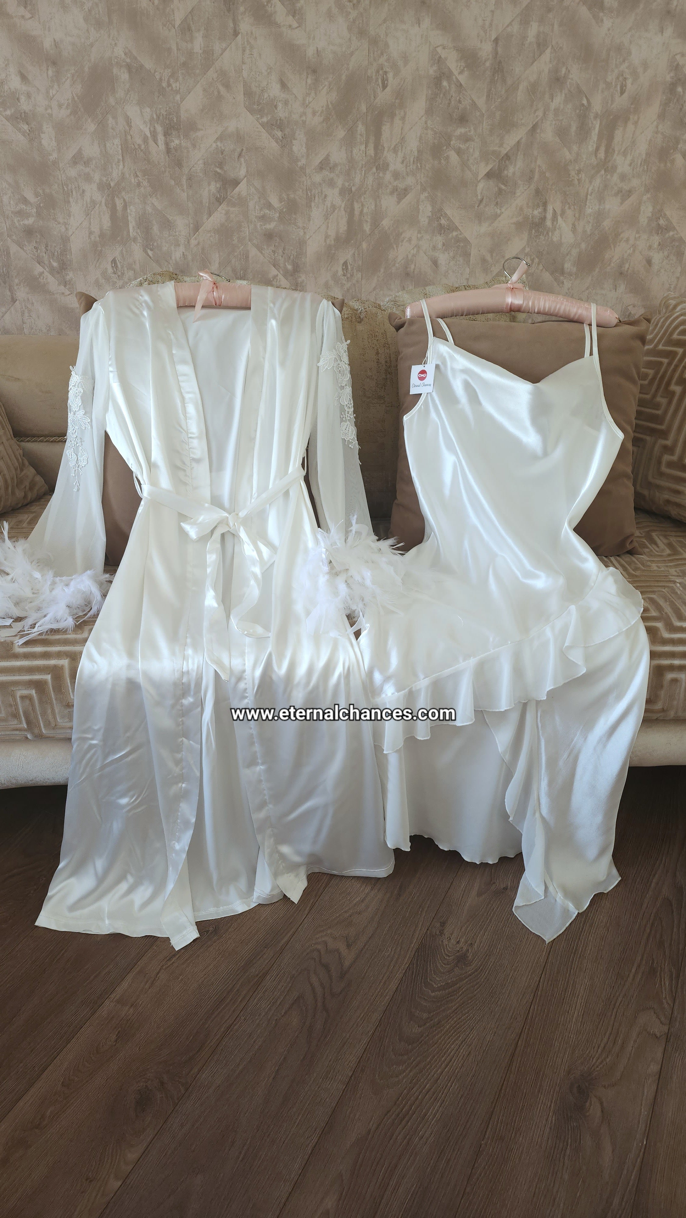 Ensemble long nuisette + déshabillé satin tulle taille S.M.L.XL