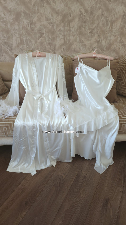 Ensemble long nuisette + déshabillé satin tulle taille S.M.L.XL