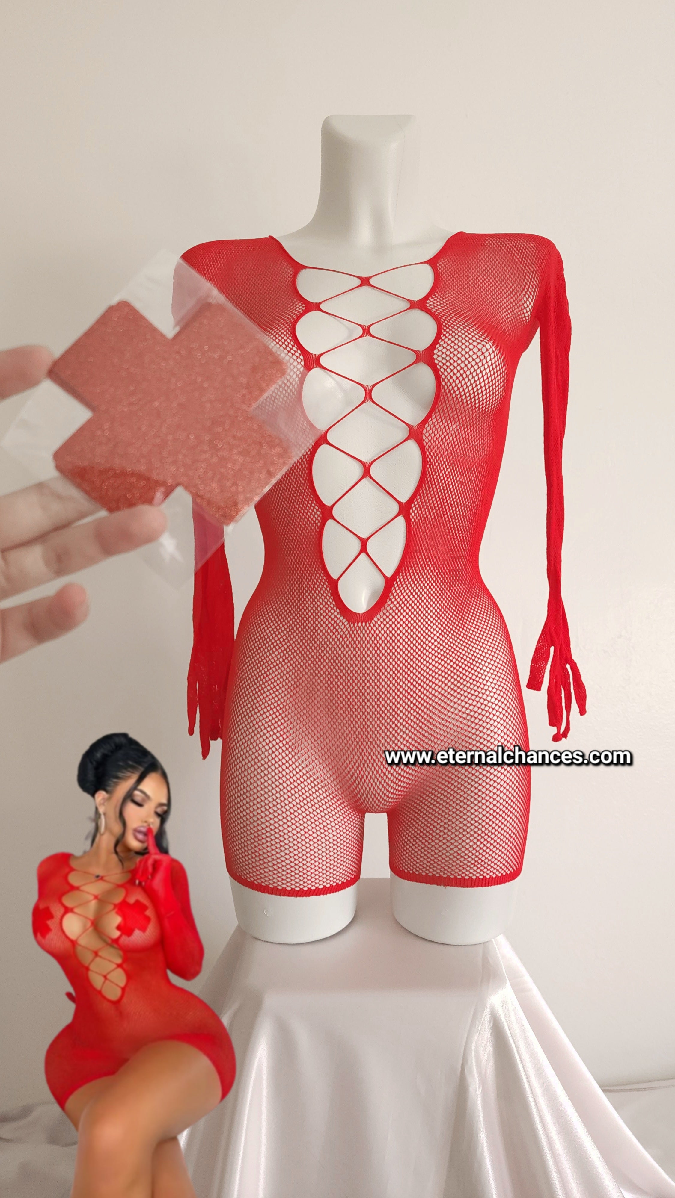 Lingerie résille + Cache-tétons taille unique élastique