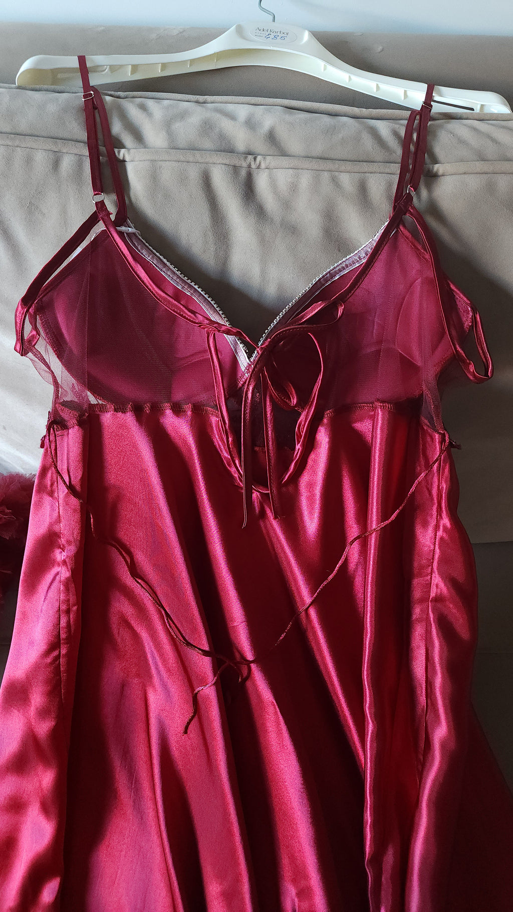 Édition Royale - Ensemble long rouge rubis déshabillé + Nuisette (taille standard ajustable)