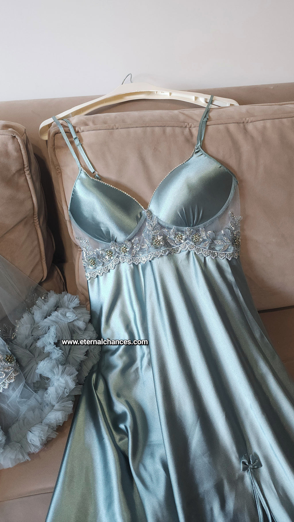 Édition Royale - Ensemble long vert mint déshabillé + Nuisette (taille standard ajustable)