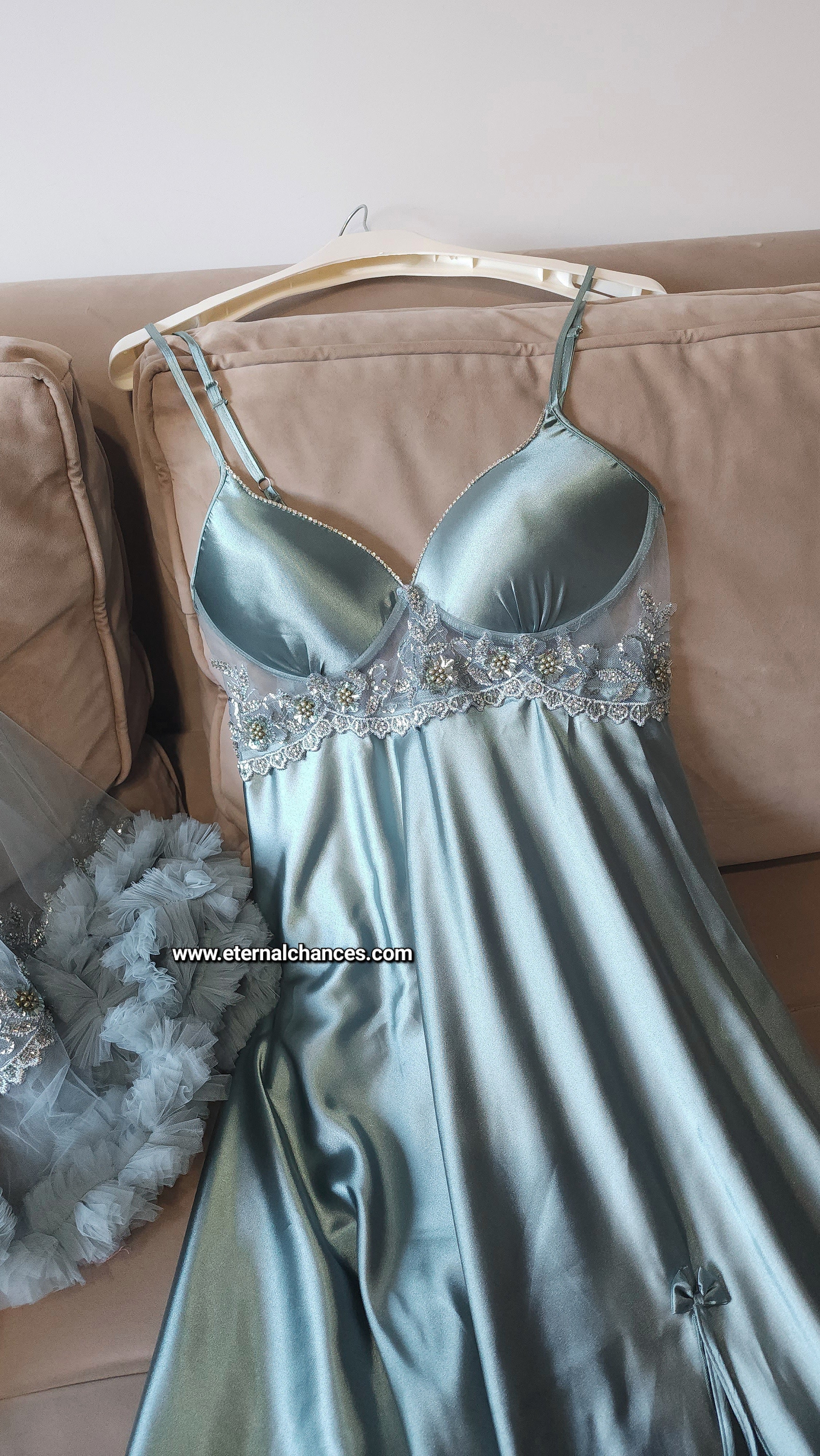 Édition Royale - Ensemble long vert mint déshabillé + Nuisette (taille standard ajustable)