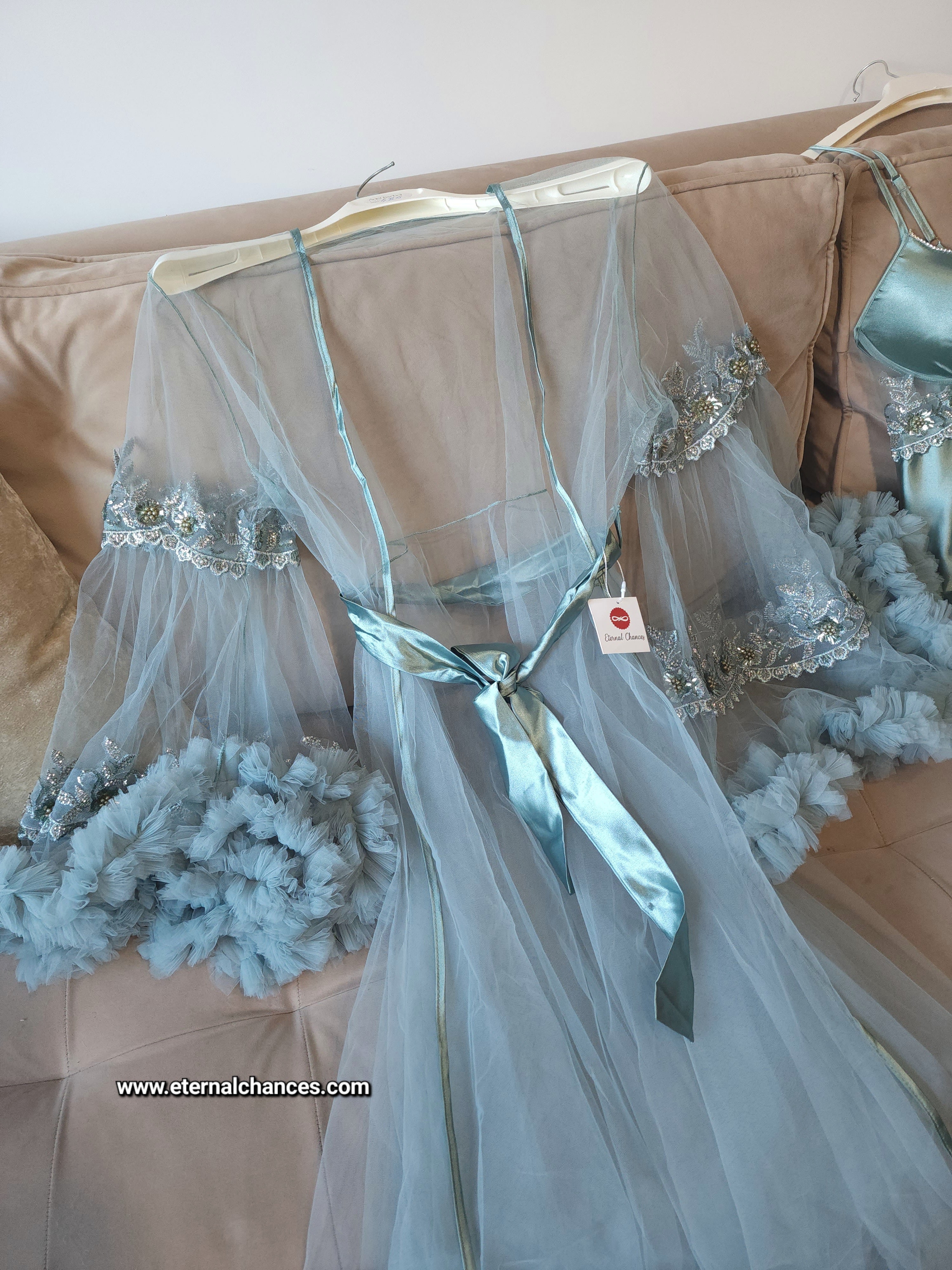 Édition Royale - Ensemble long vert mint déshabillé + Nuisette (taille standard ajustable)