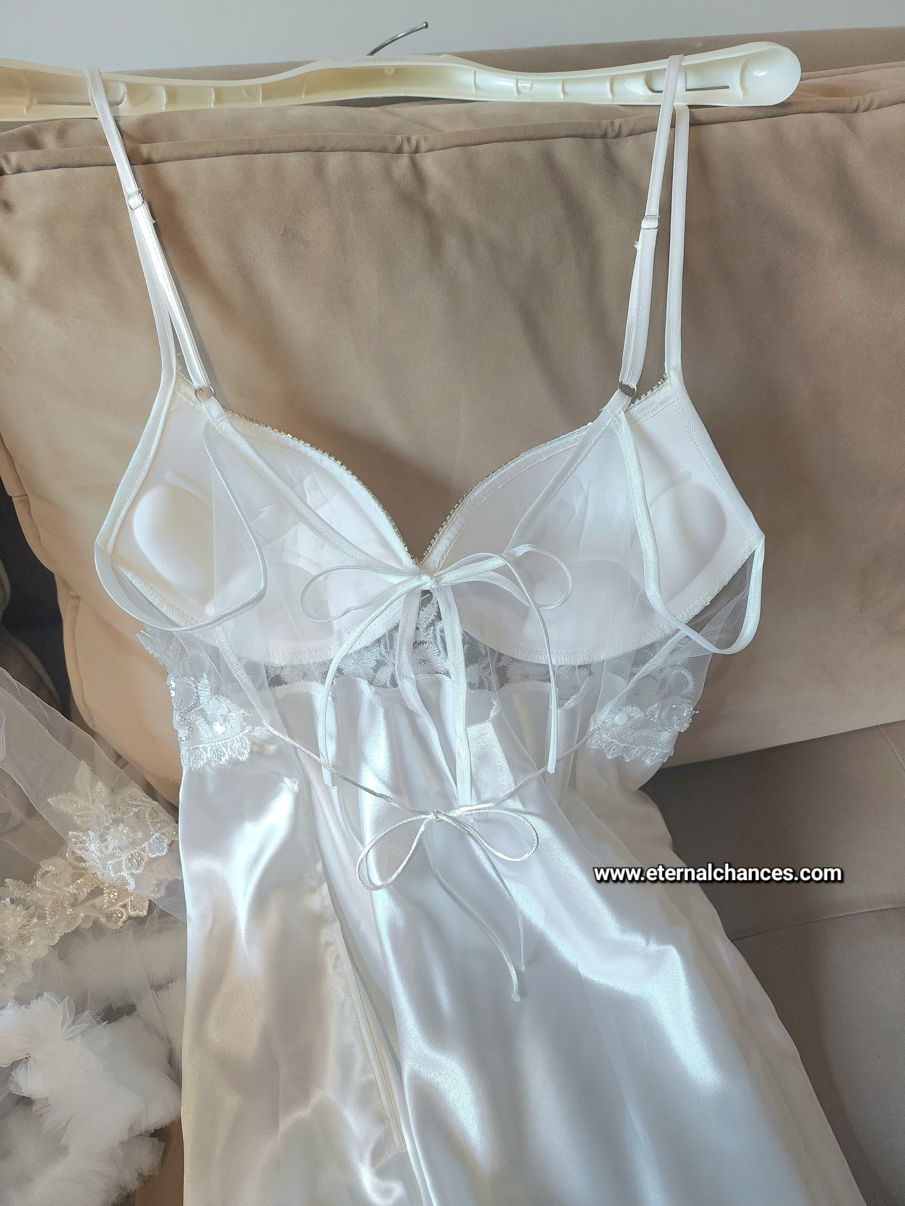 Édition Royale - Ensemble long blanc déshabillé + Nuisette (taille standard ajustable)