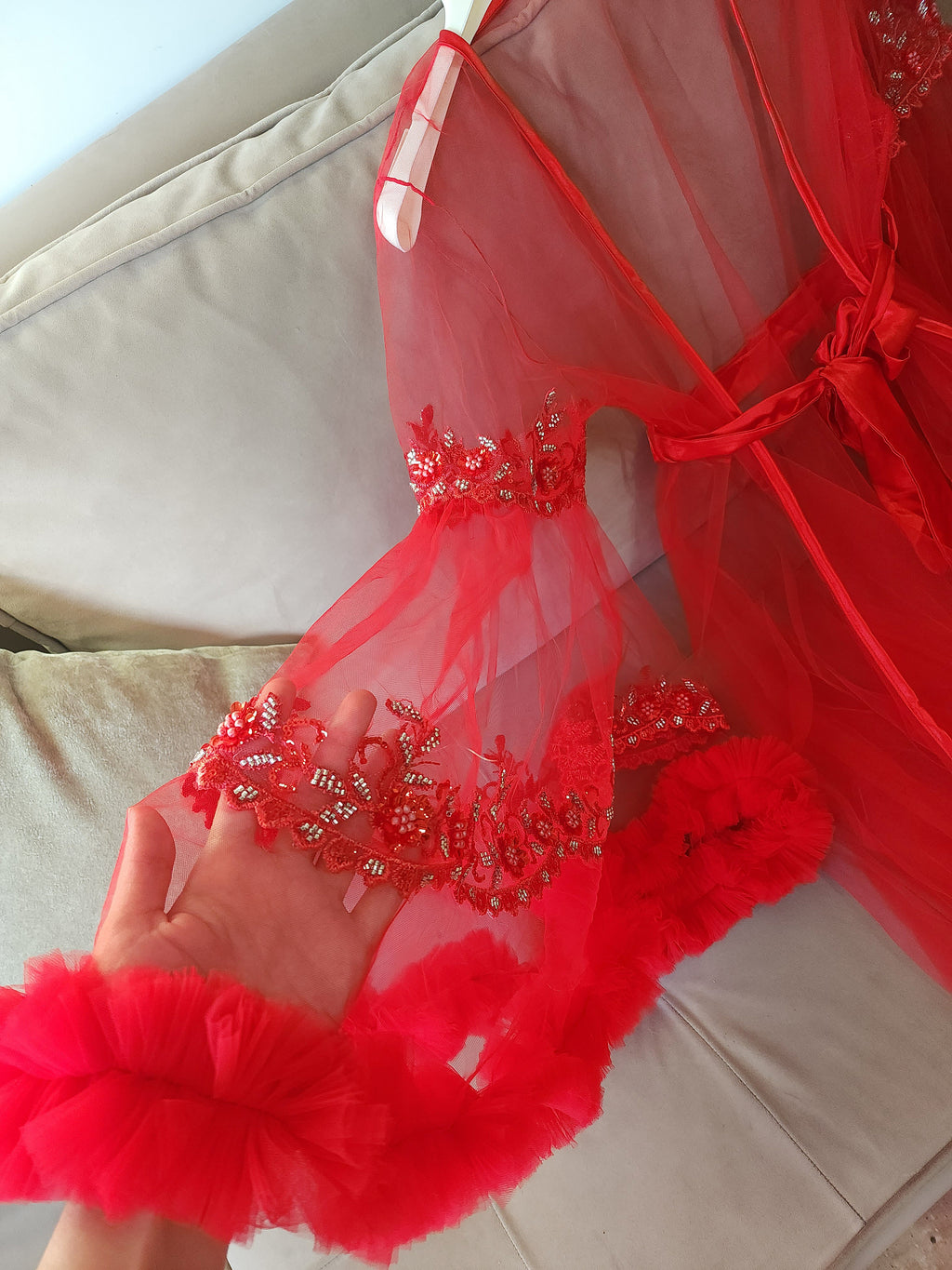 Édition Royale - Ensemble long rouge déshabillé + Nuisette (taille standard ajustable)