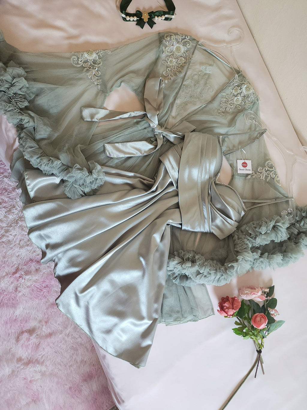 Édition Royale - Ensemble court vert mint déshabillé + Nuisette (taille standard ajustable)