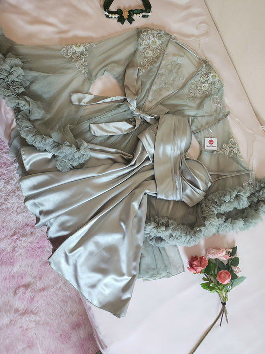 Édition Royale - Ensemble court vert mint déshabillé + Nuisette (taille standard ajustable)