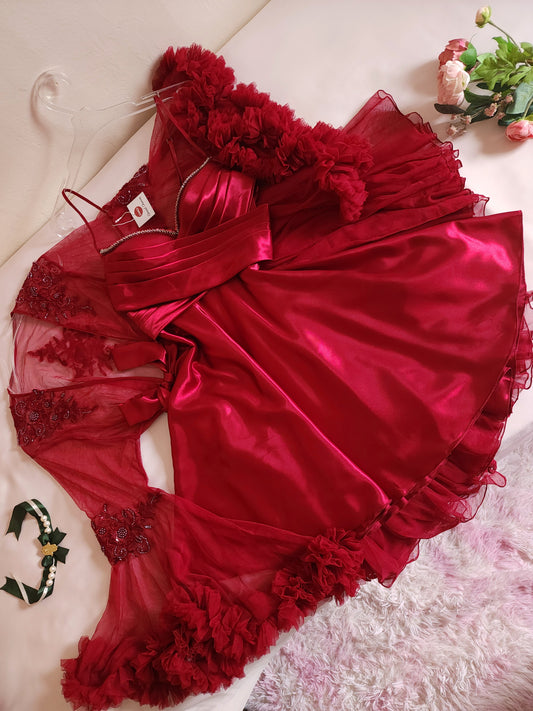 Édition Royale - Ensemble court bordeaux déshabillé + Nuisette (taille standard ajustable)