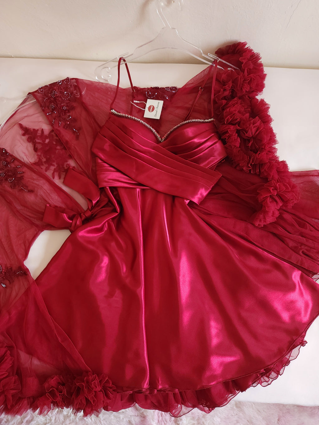 Édition Royale - Ensemble court bordeaux déshabillé + Nuisette (taille standard ajustable)