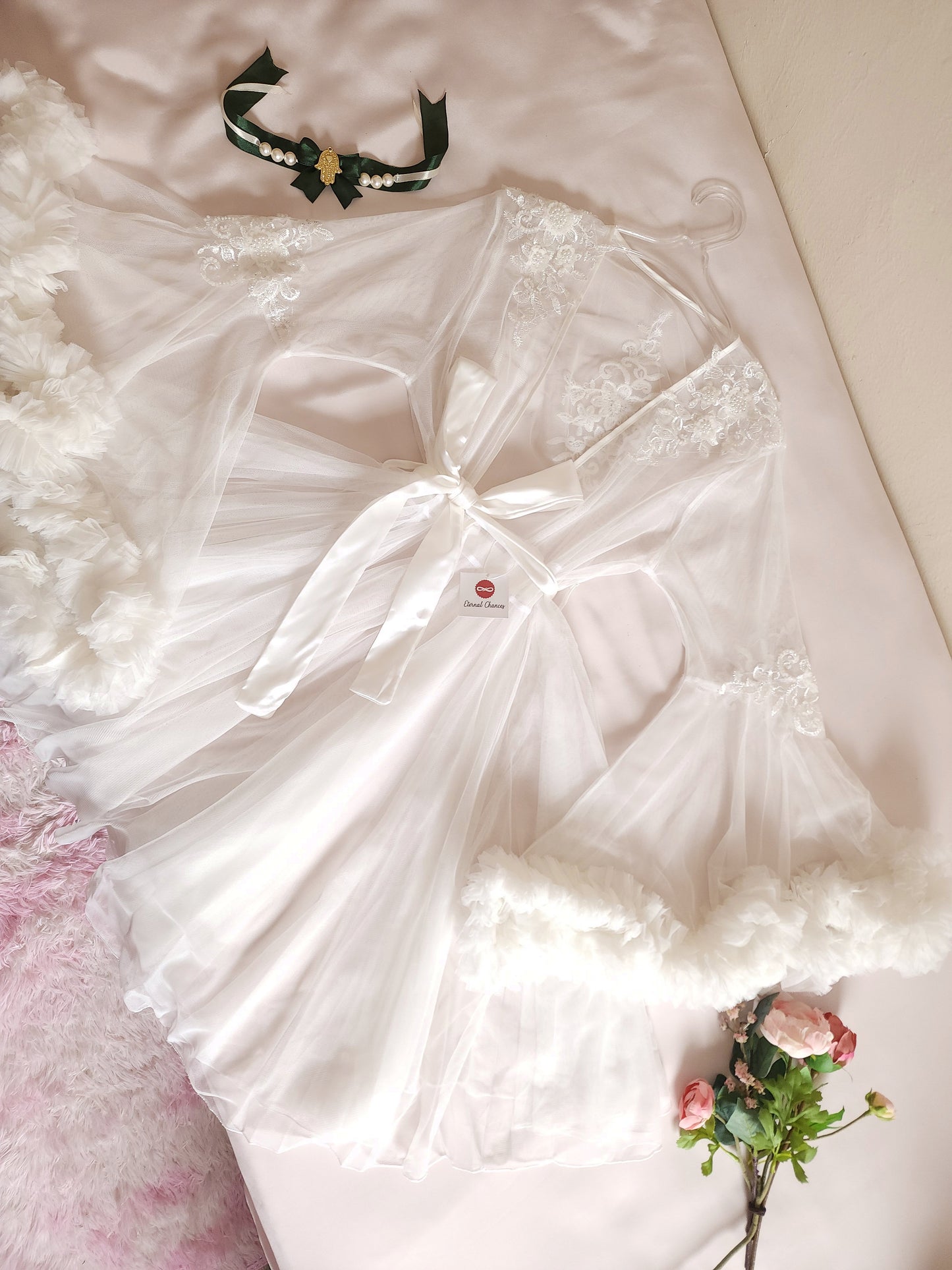 Édition Royale - Ensemble court blanc déshabillé + Nuisette (taille standard ajustable)