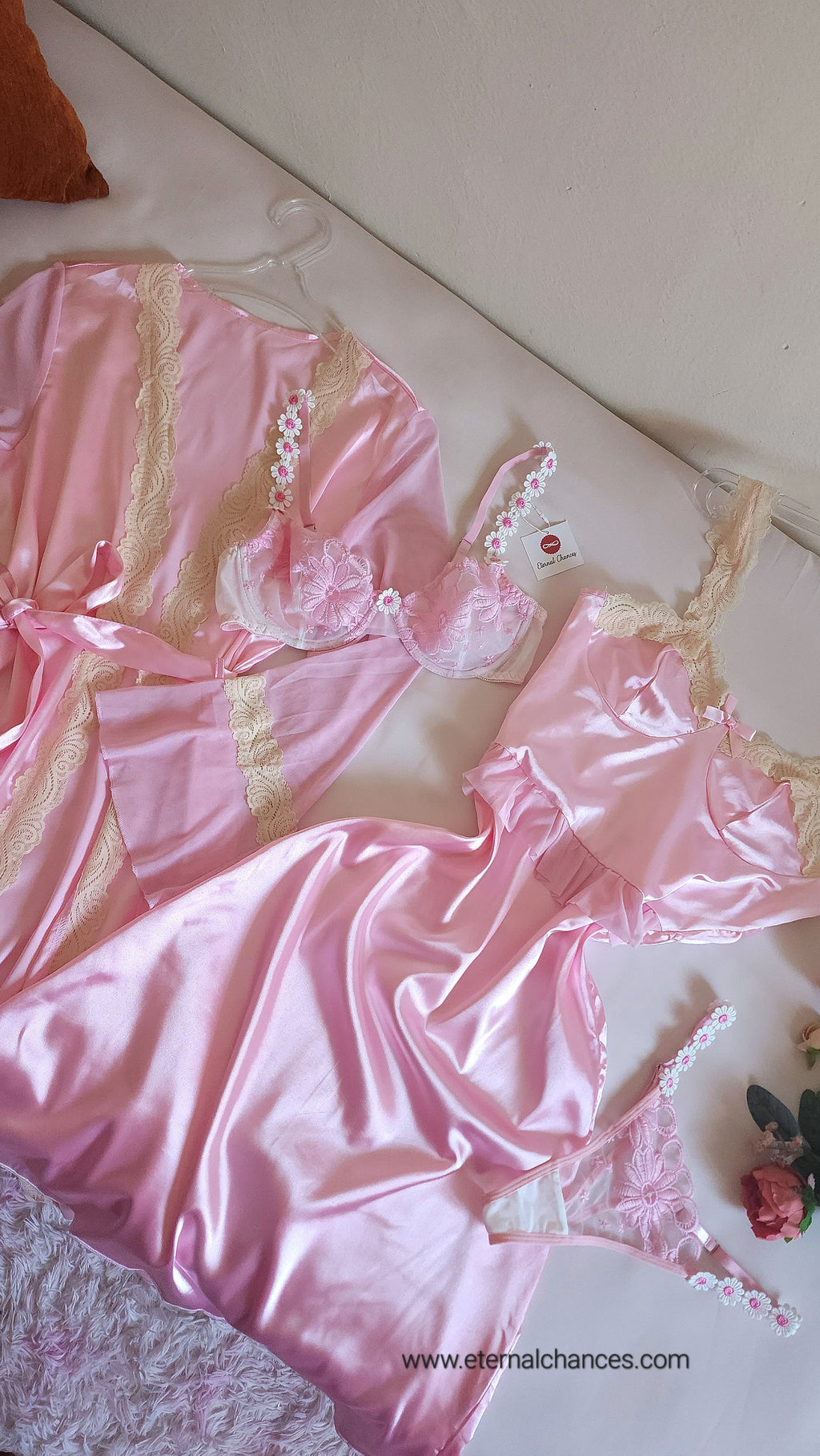 Ensemble 4 pièces satin, tulle & dentelle taille S M L XL