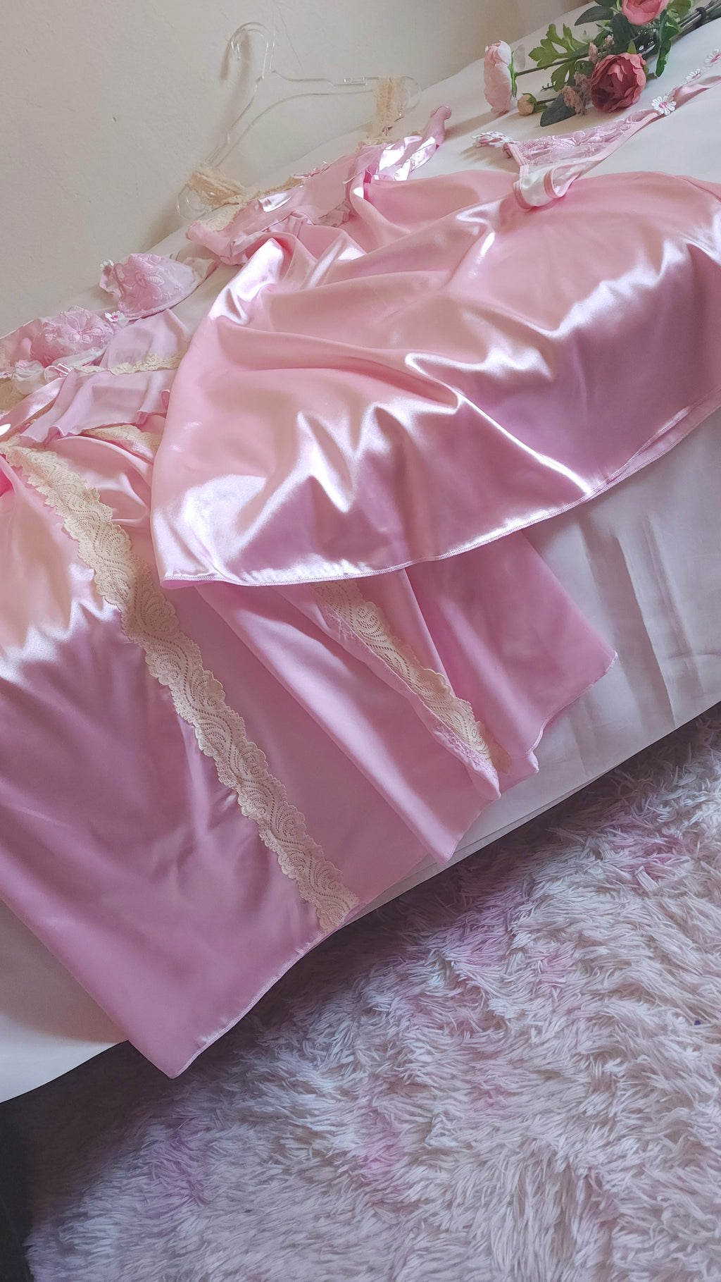 Ensemble 4 pièces satin, tulle & dentelle taille S M L XL