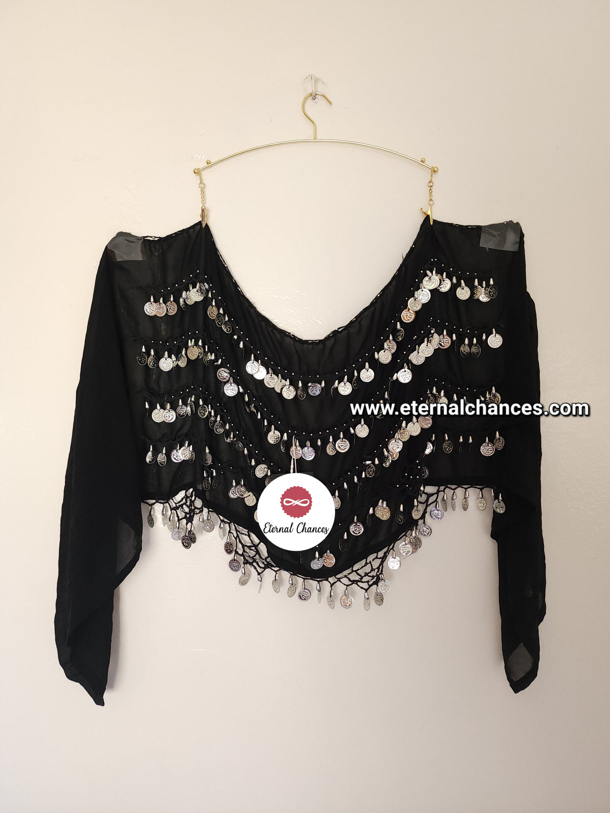 Ceinture danse orientale noir argenté