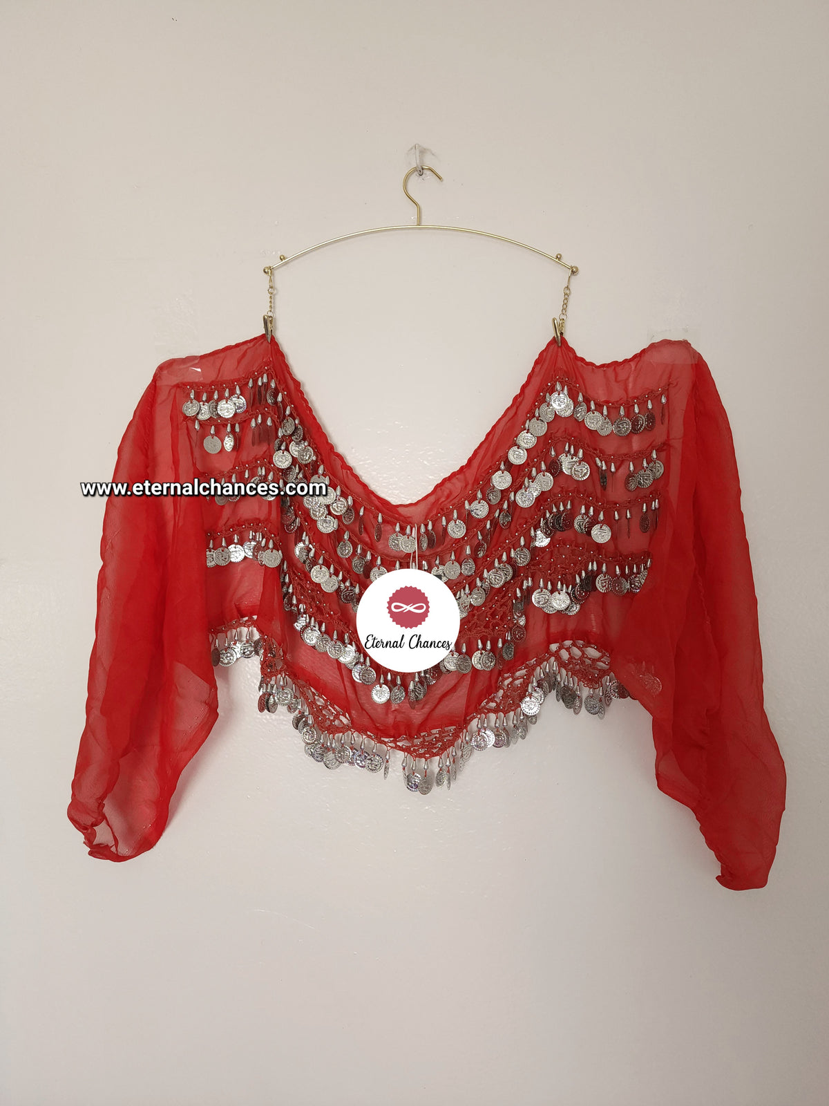 Ceinture danse orientale rouge argenté