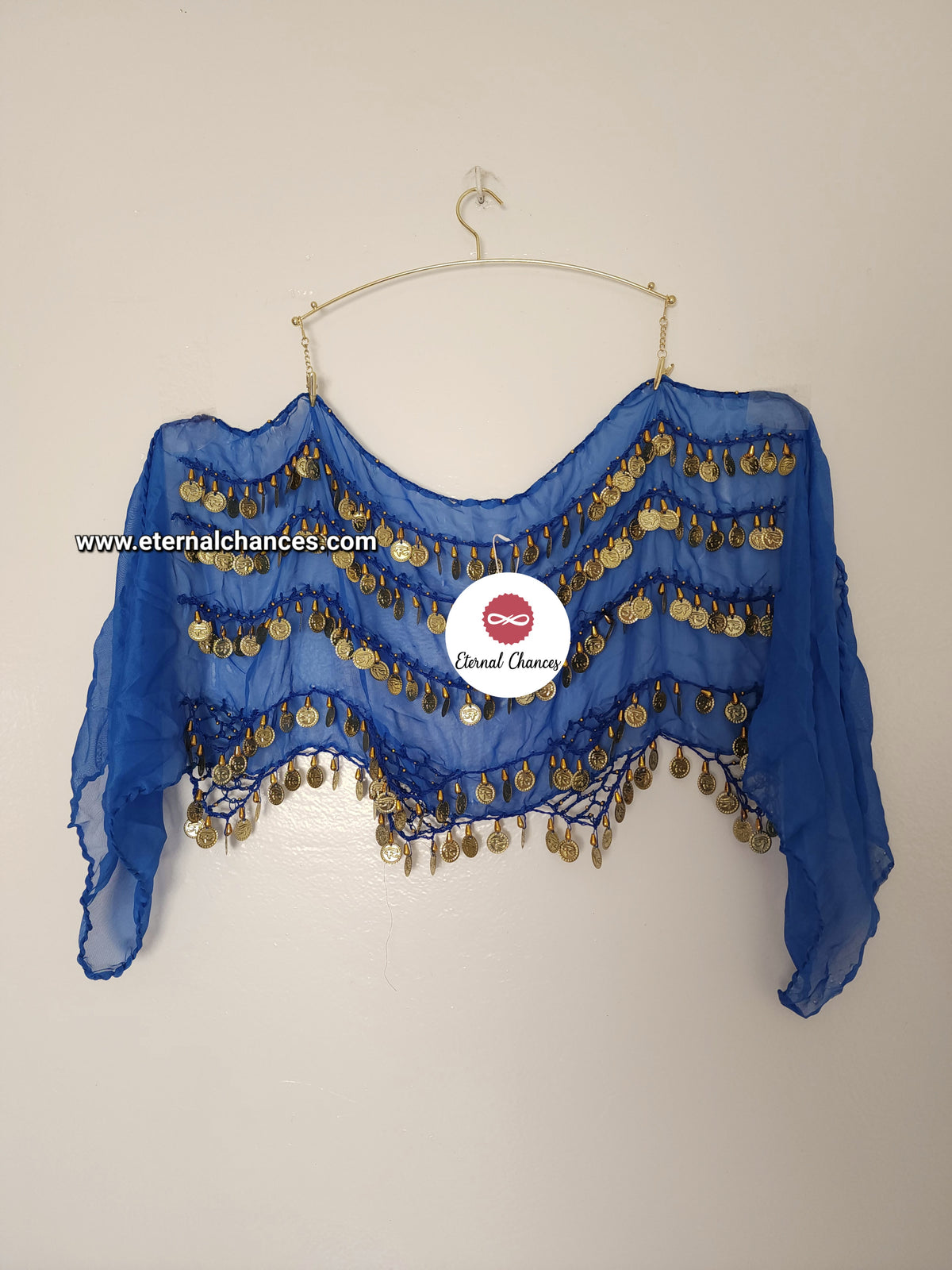 Ceinture danse orientale bleu doré