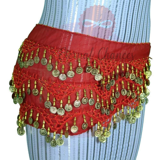 Ceinture chargée rouge doré danse orientale حزام عامر أحمر ذهبي