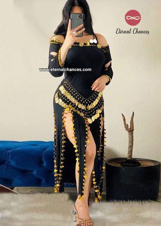 Tenue danse orientale noir doré taille standard LXL tissu élastique [52XK]