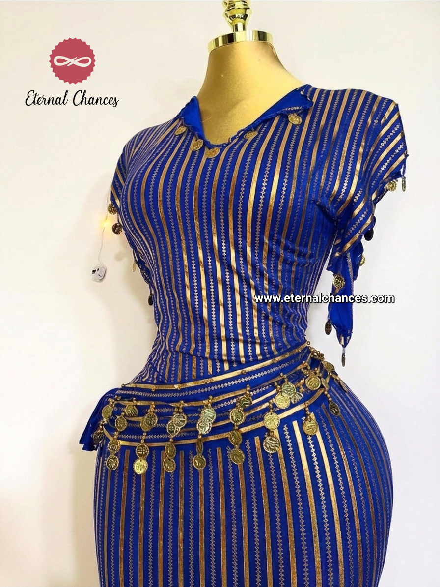 Nancy + ceinture bleu roi doré taille standard