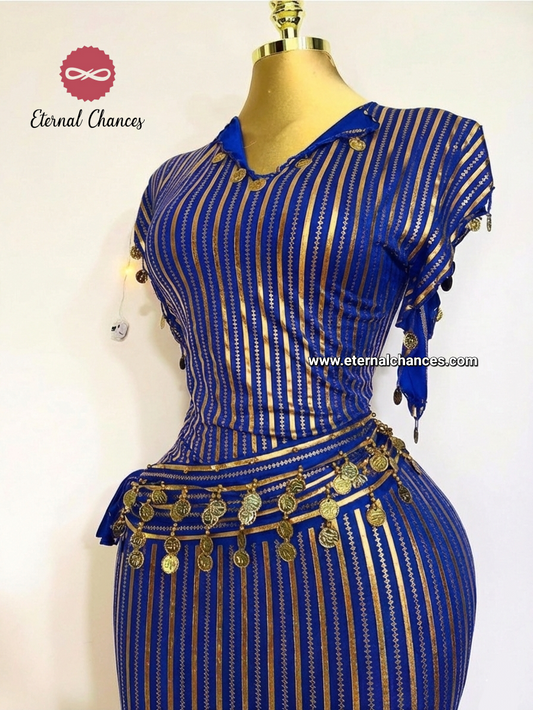 Nancy + ceinture bleu roi doré taille standard