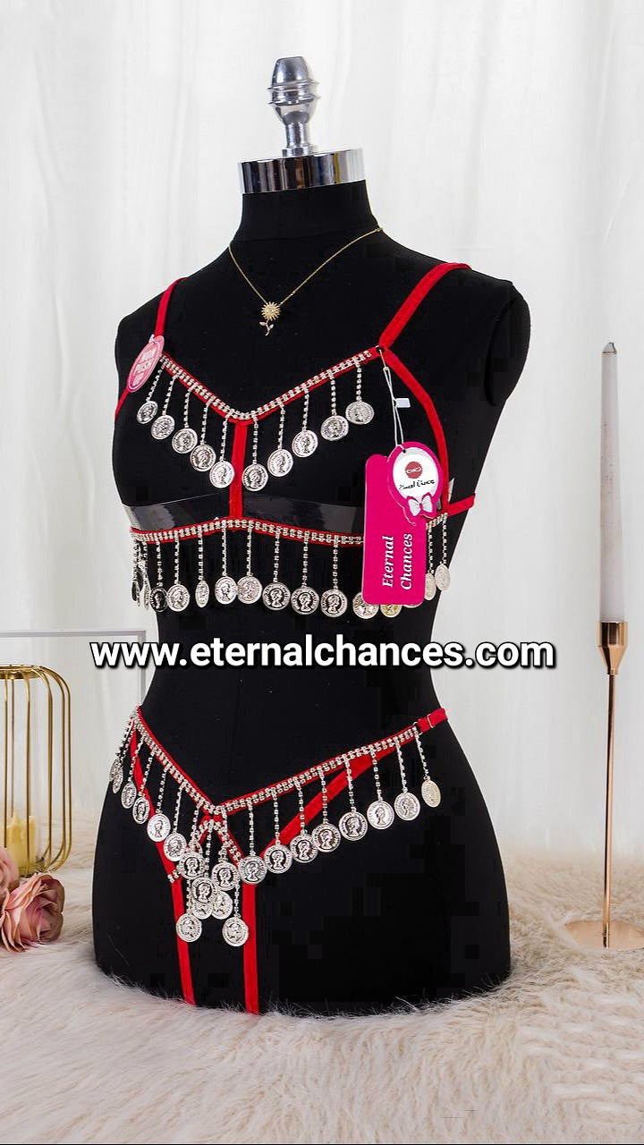 Lingerie danse orientale rouge ouvert taille unique ajustable [HC4]