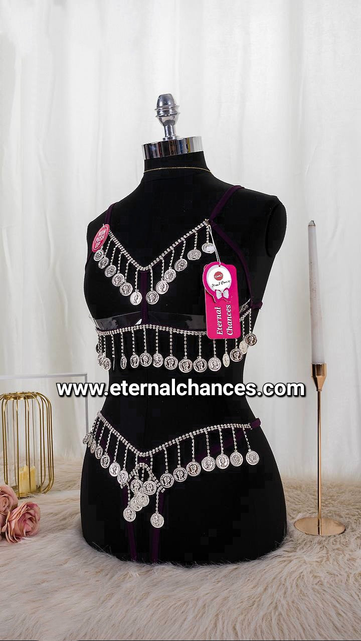 Lingerie danse orientale aubergine ouvert taille unique ajustable [HC4]