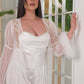 Ensemble Long Mariée Glamour – Satin Blanc & Tulle Transparent Taille unique standard
