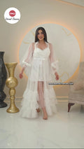 Ensemble Nuisette + Déshabillé Charme Raffiné en Satin & Tulle à Pois Taille standard
