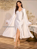 Ensemble long nuisette + déshabillé satin tulle taille S.M.L.XL