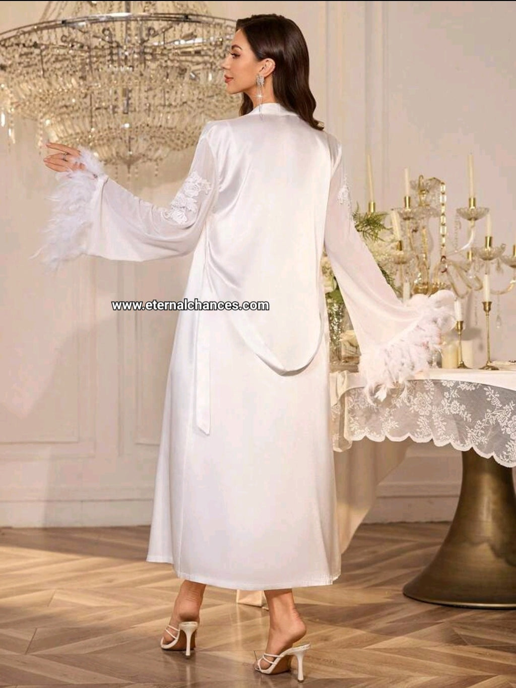 Ensemble long nuisette + déshabillé satin tulle taille S.M.L.XL