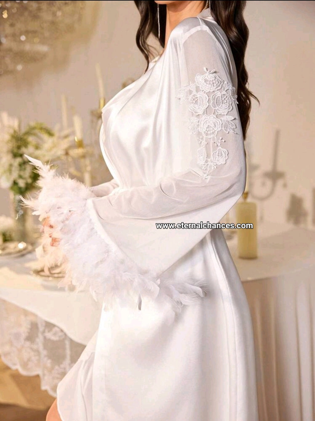 Ensemble long nuisette + déshabillé satin tulle taille S.M.L.XL