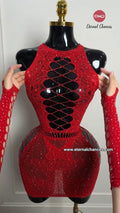 Lingerie résille moulante + Manches ornée de pierres scintillantes Taille extensible