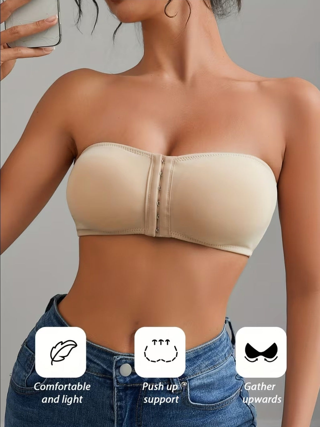 Soutiens-gorge bandeau à rembourrage amovible sans bretelles taille S M L