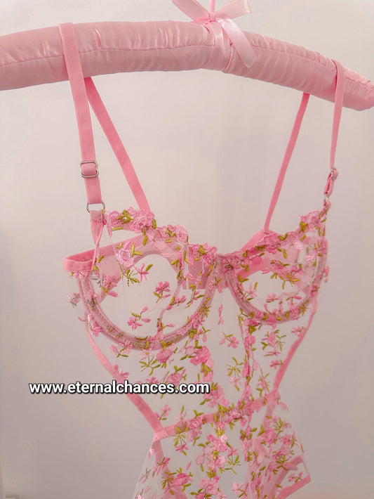 Body-lingerie floral transparent Taille S.75B - M.80B - L.85B - XL.90B