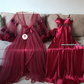 Édition Royale - Ensemble long rouge rubis déshabillé + Nuisette (taille standard)
