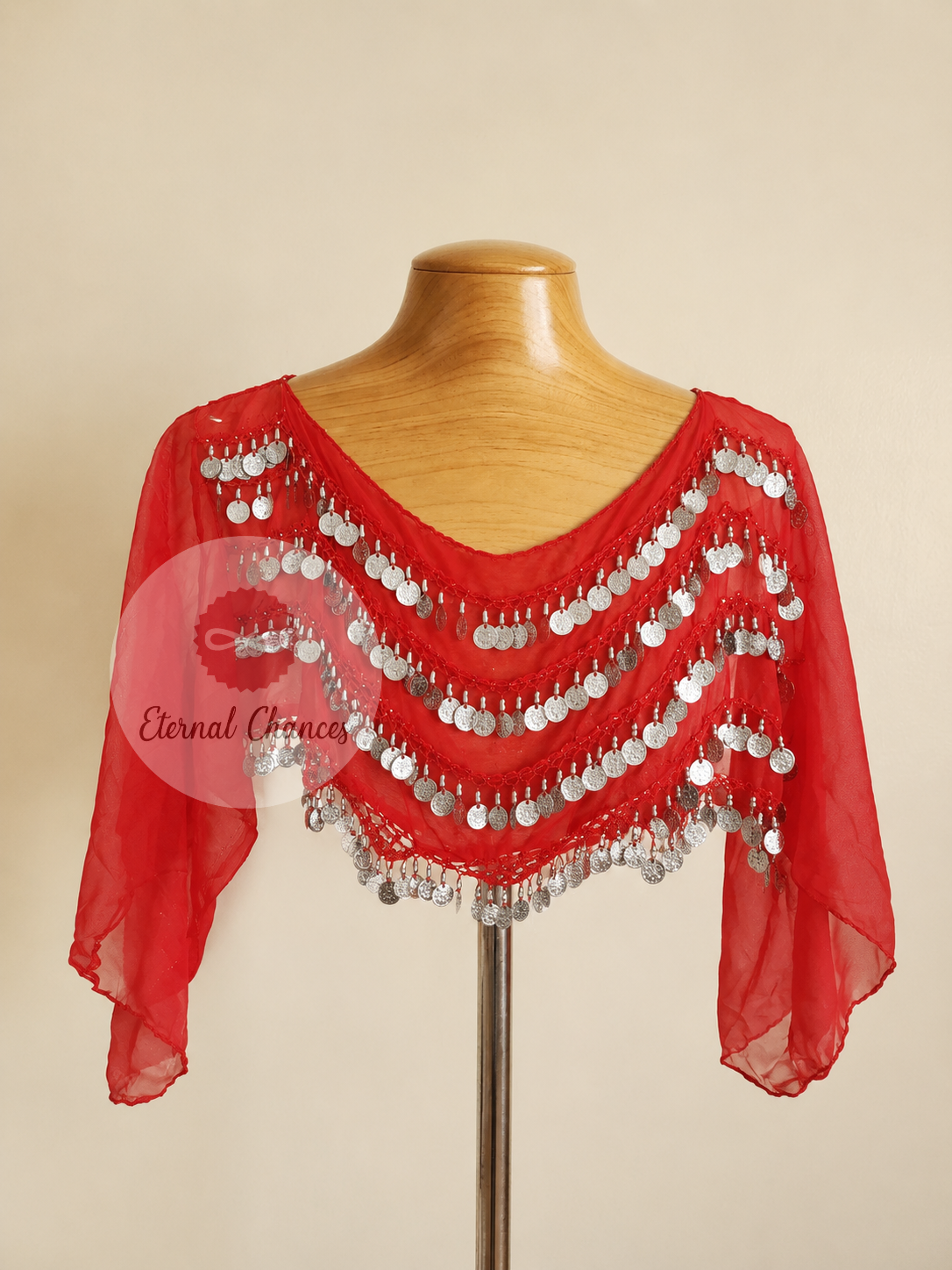 Ceinture danse orientale rouge argenté