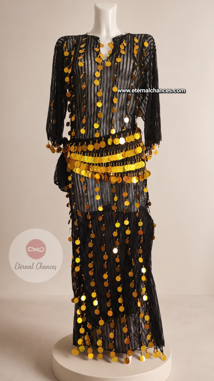 Tenue dorée danse orientale avec ceinture taille unique standard S M L