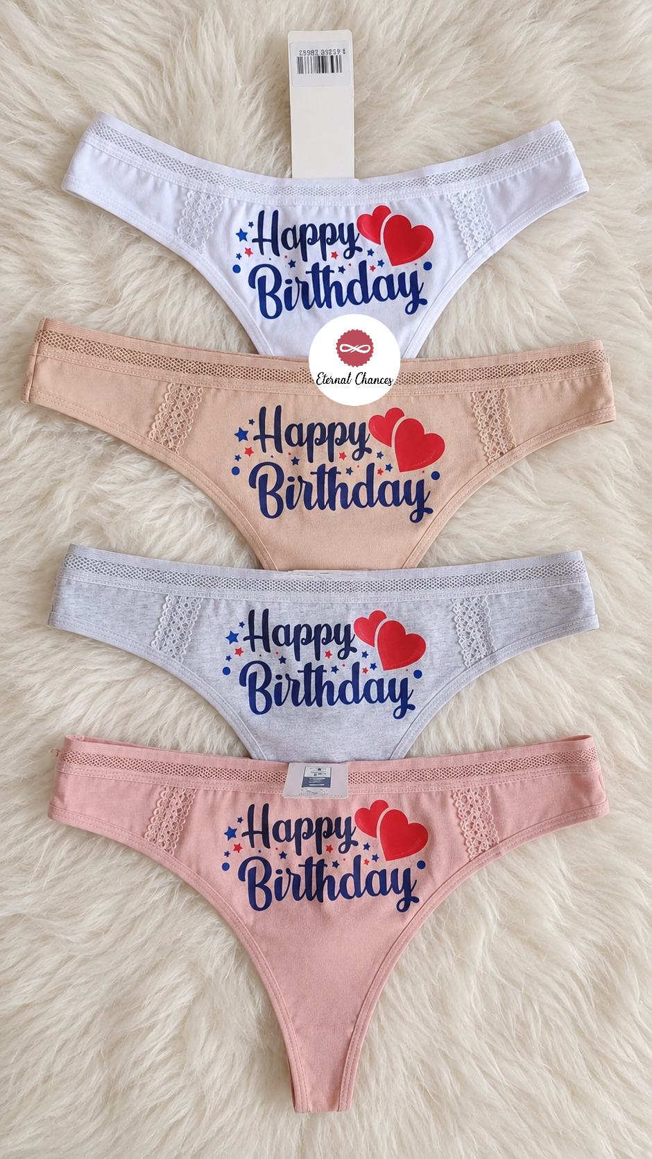 Tanga Femme Coton Imprimée «Happy Birthday» taille SM / LXL