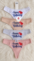 Tanga Femme Coton Imprimée «Happy Birthday» taille SM / LXL