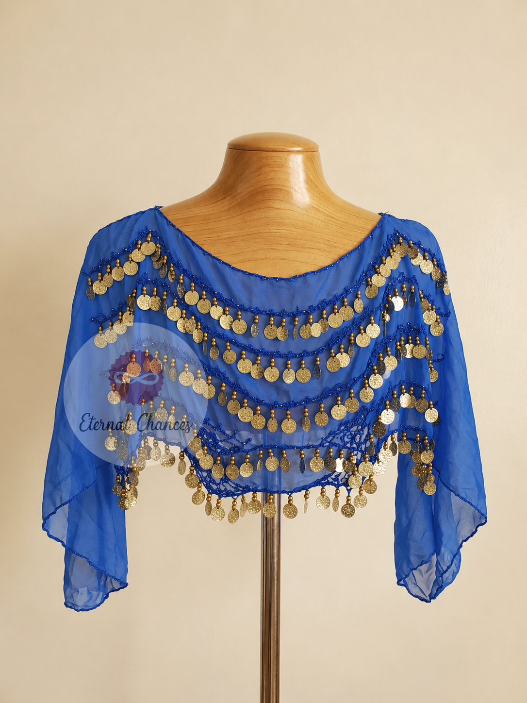 Ceinture danse orientale bleu doré