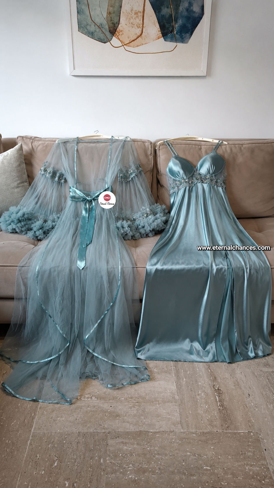 Édition Royale - Ensemble long vert mint déshabillé + Nuisette (taille standard ajustable)