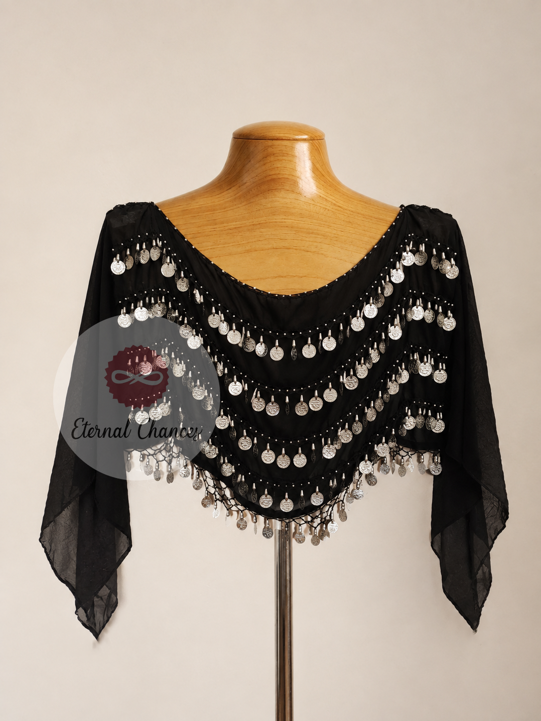 Ceinture danse orientale noir argenté