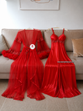 Édition Royale - Ensemble long rouge déshabillé + Nuisette (taille standard ajustable)