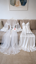 Édition Royale - Ensemble long blanc déshabillé + Nuisette (taille standard ajustable)
