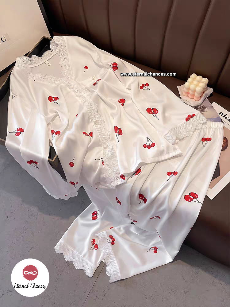 Pyjama en satin bordures effet crochet Taille M L XL 2XL